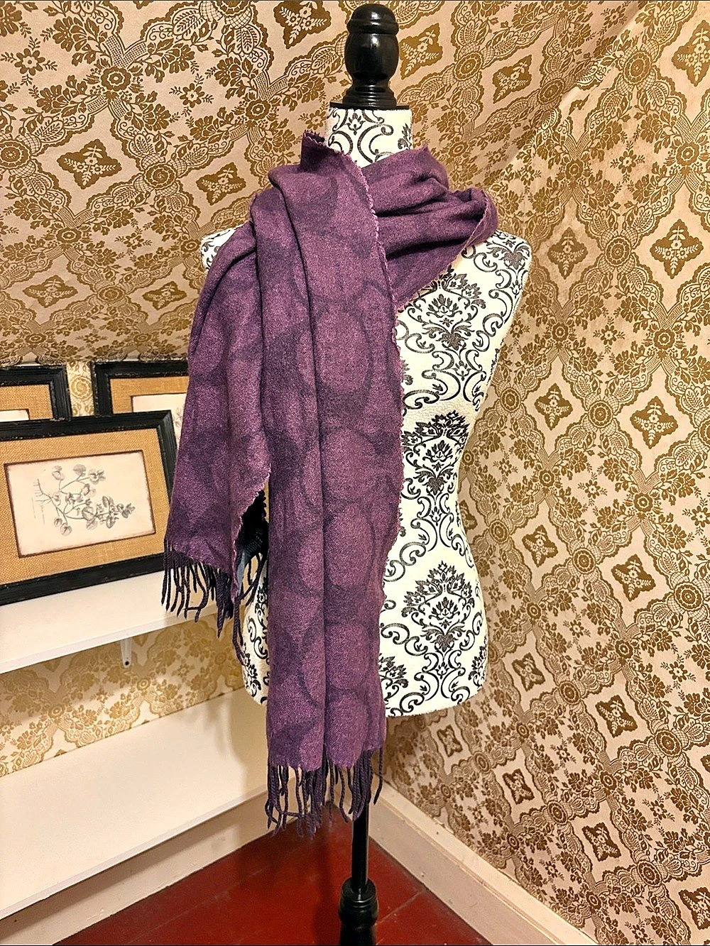 Coach Signature Purple Wool Silk Angora Cashmere Scarf Made in Italy